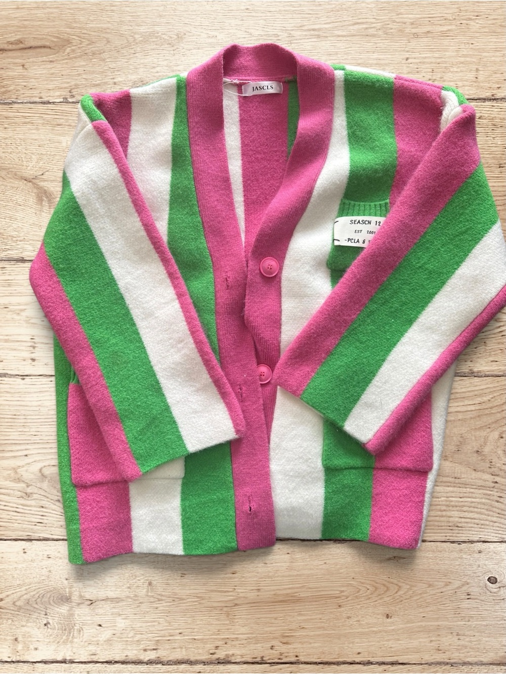 Jasci's Adult Pink, Green & White Striped Cardigan